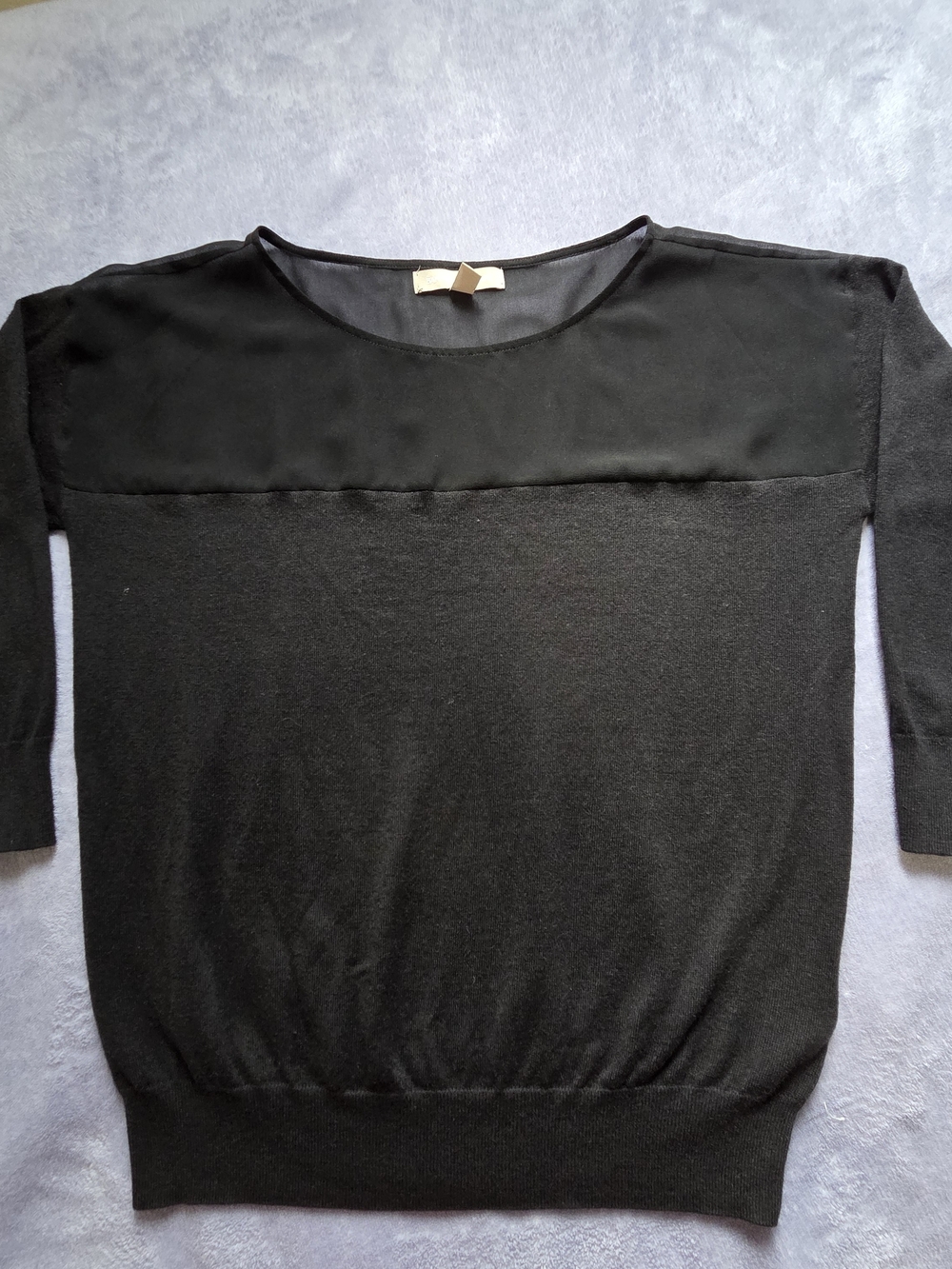 Banana Republic Black Long Sleeve Knit Top with Sheer Yoke